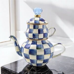 Mackenzie Childs High Tea Set Blue Royal Check Brand New In Box!